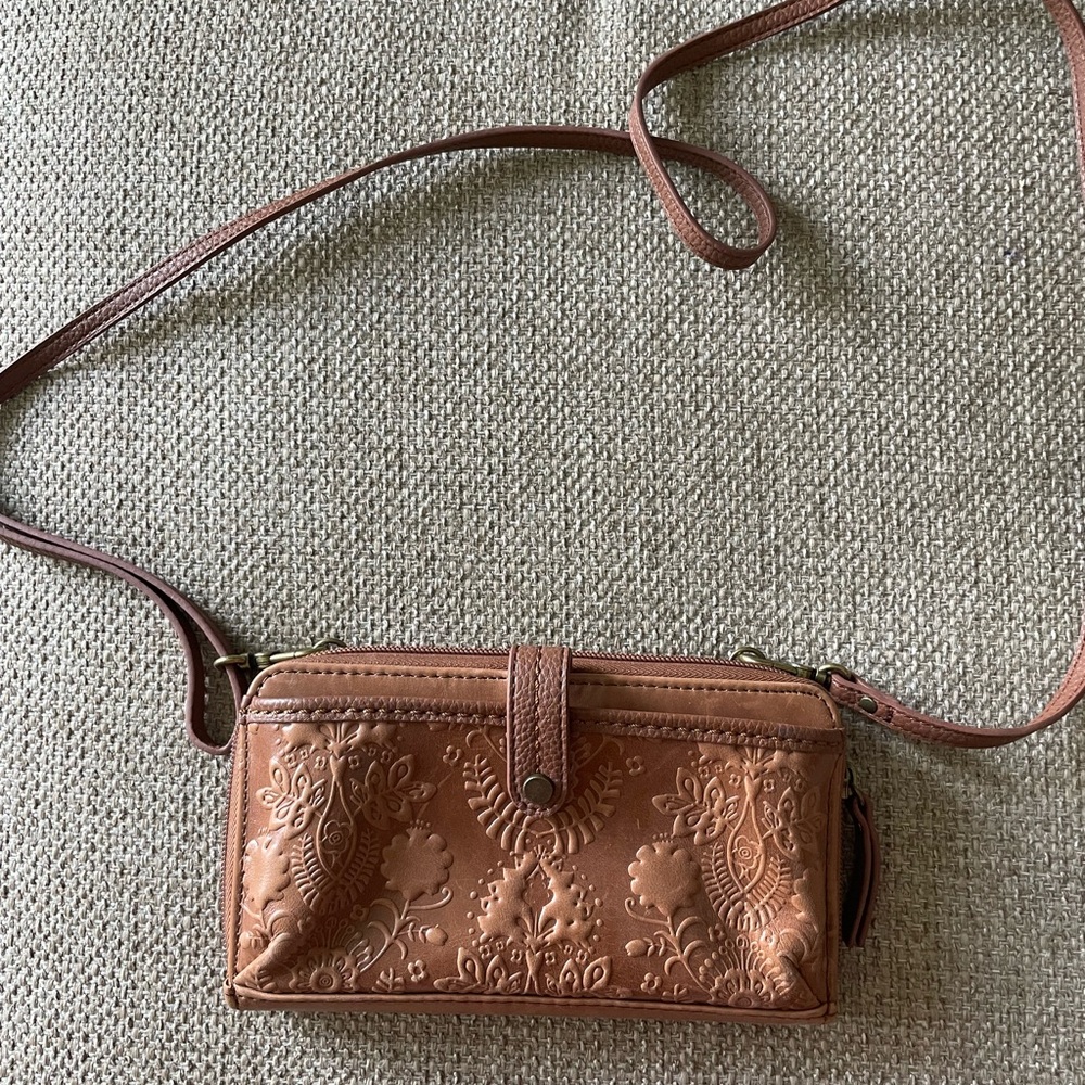 Chic Tan Embossed Leather Crossbody Bag the sak